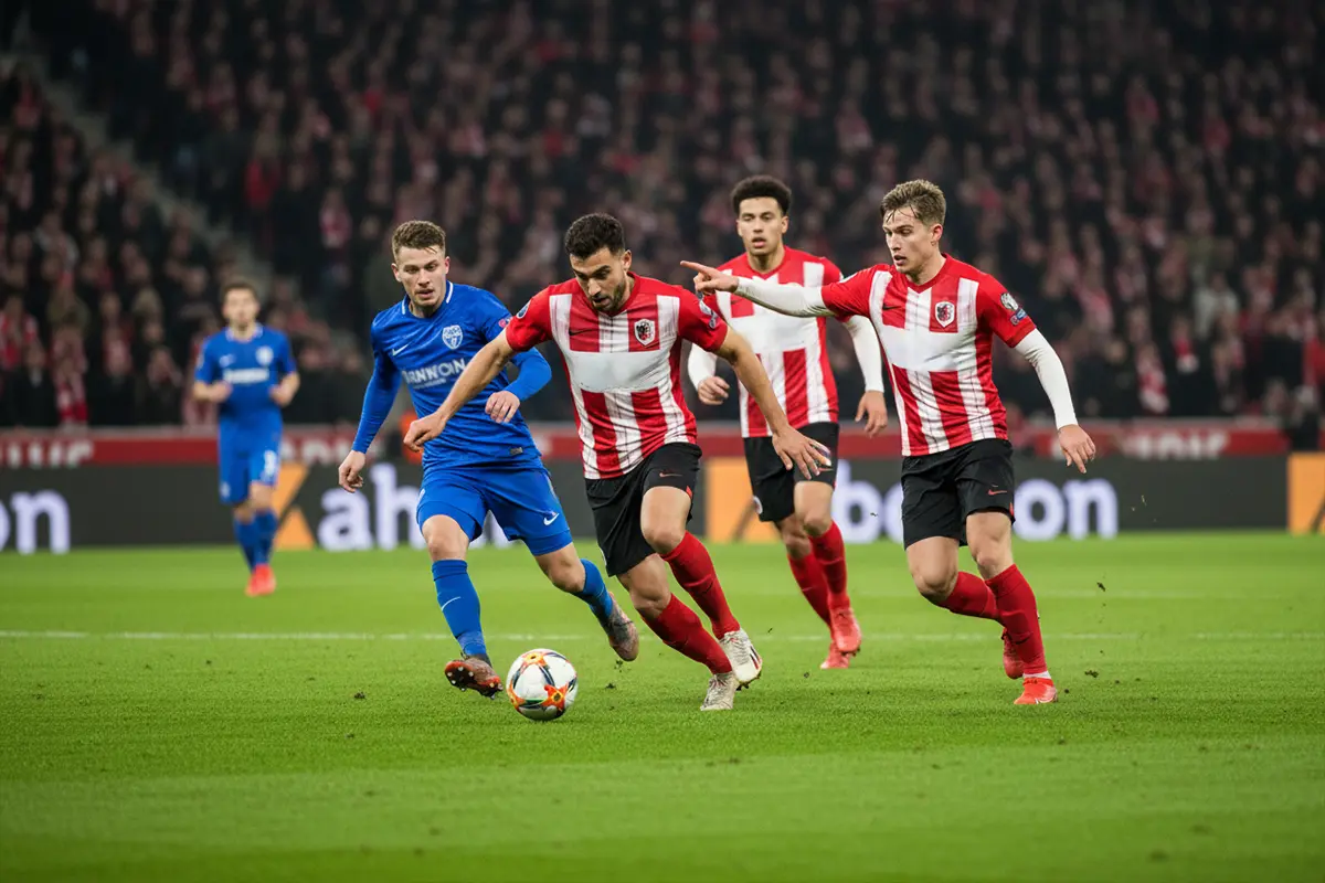 Feyenoord aanvallend voetbal op een groen voetbalveld