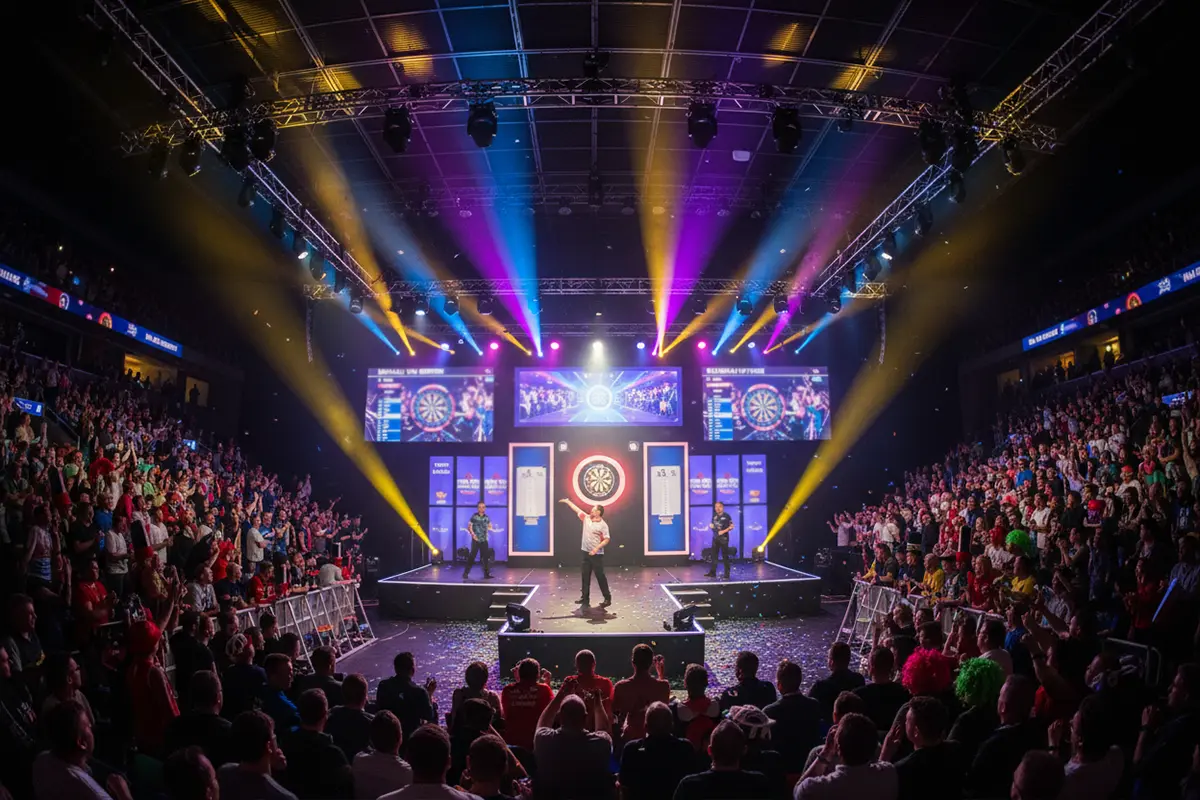 Darts Premier League evenement met publiek en podium