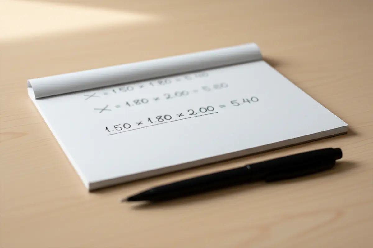 Notities met odds berekeningen en vermenigvuldigingen