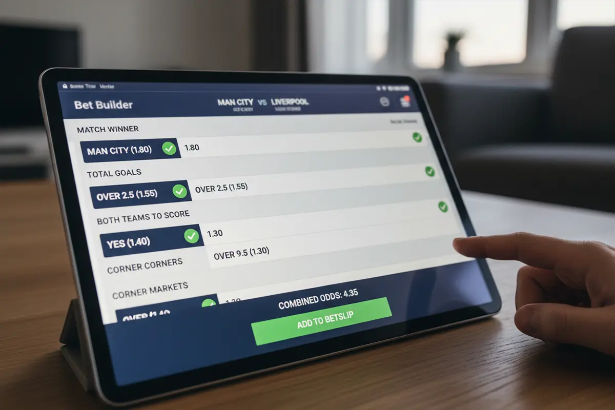 Scherm met meerdere wedmarkt selecties voor een voetbalwedstrijd