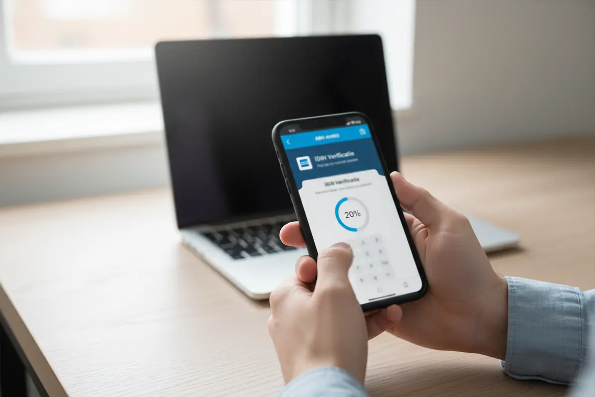 Smartphone met bank-app voor iDIN identiteitsverificatie