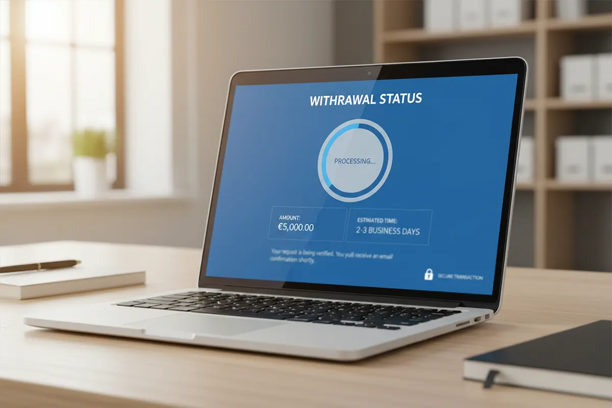 Laptop scherm met uitbetalingsverzoek in verwerking