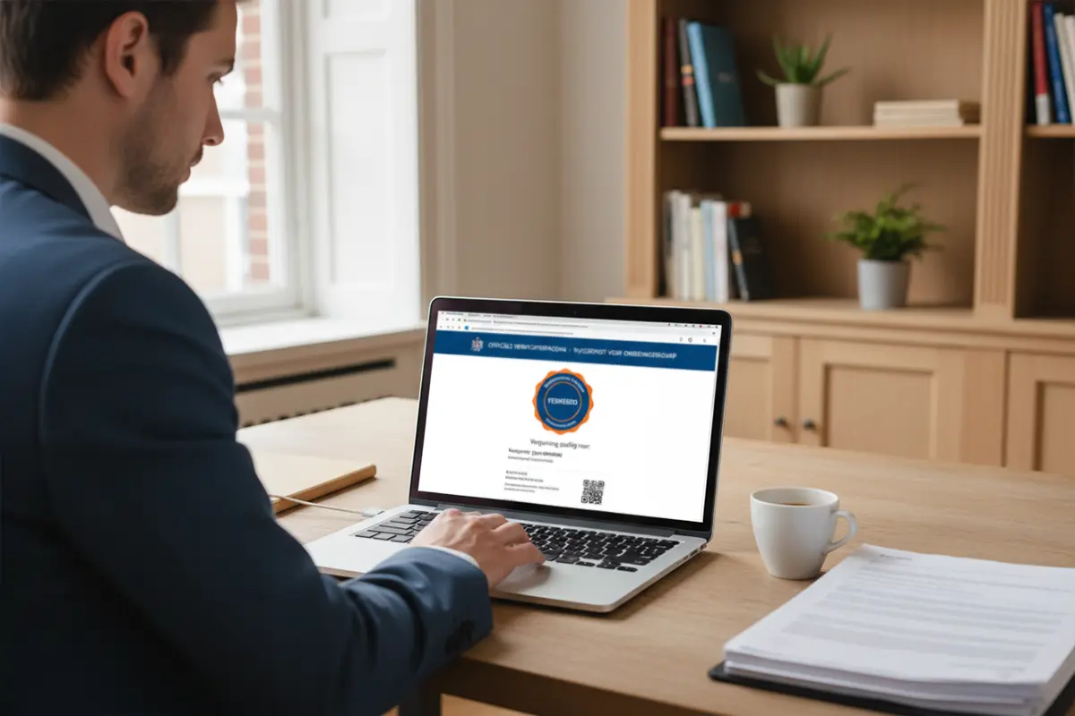 Persoon controleert KSA-vergunning op officiële website