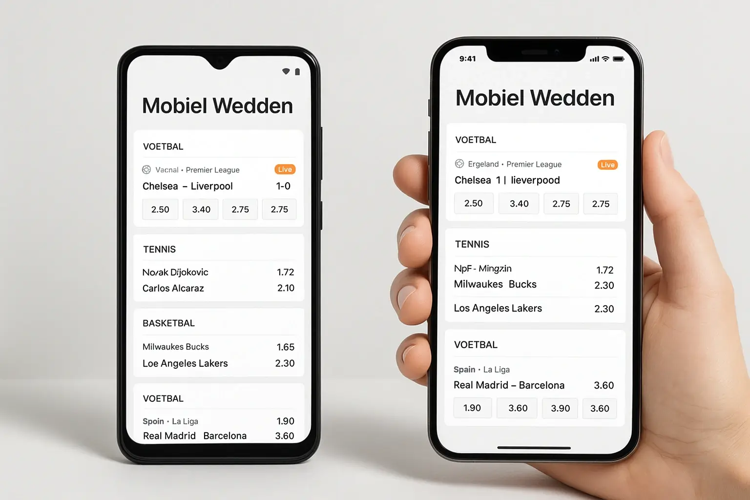 Smartphones met bookmaker apps voor iOS en Android met sportweddenschappen interface